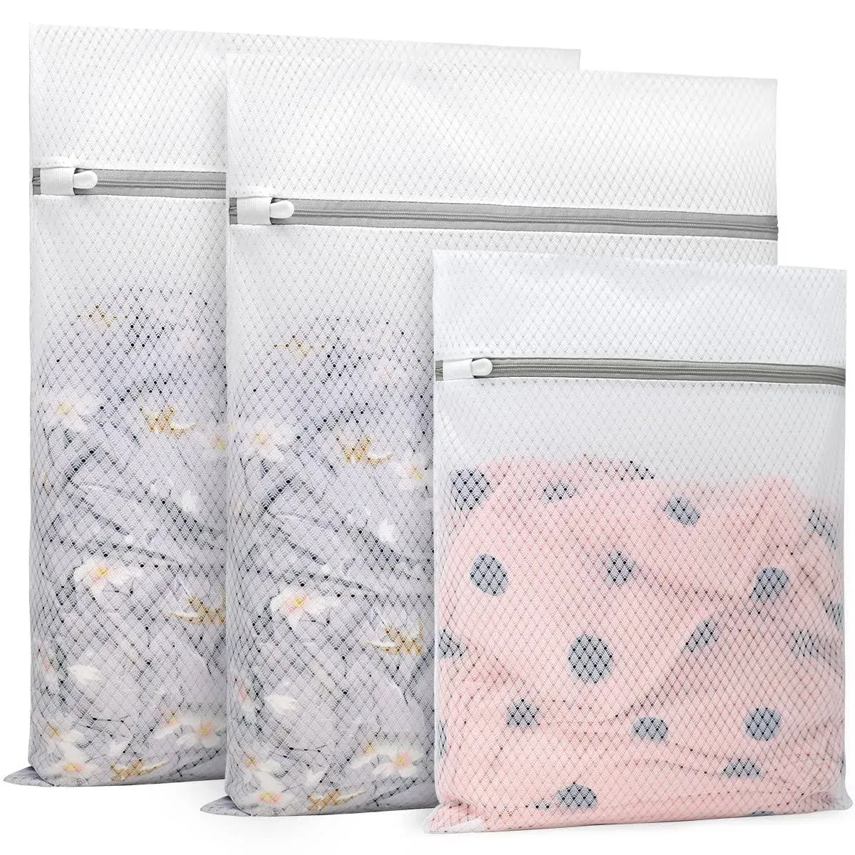 3pcs Durable Diamond Mesh Laundry Bags For Delicates 2 Large 16 X 20 Inches 1 M