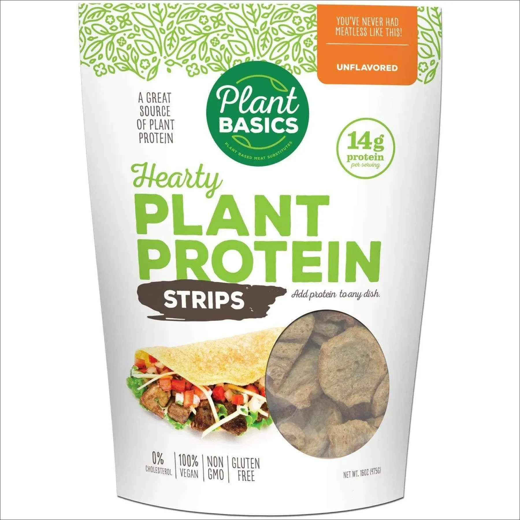 Plant Basics - Hearty Plant Protein - Unflavored Strips 1 lb Non-GMO Gluten Free Low Fat Low Sodium Vegan Meat SUBSTITUTE