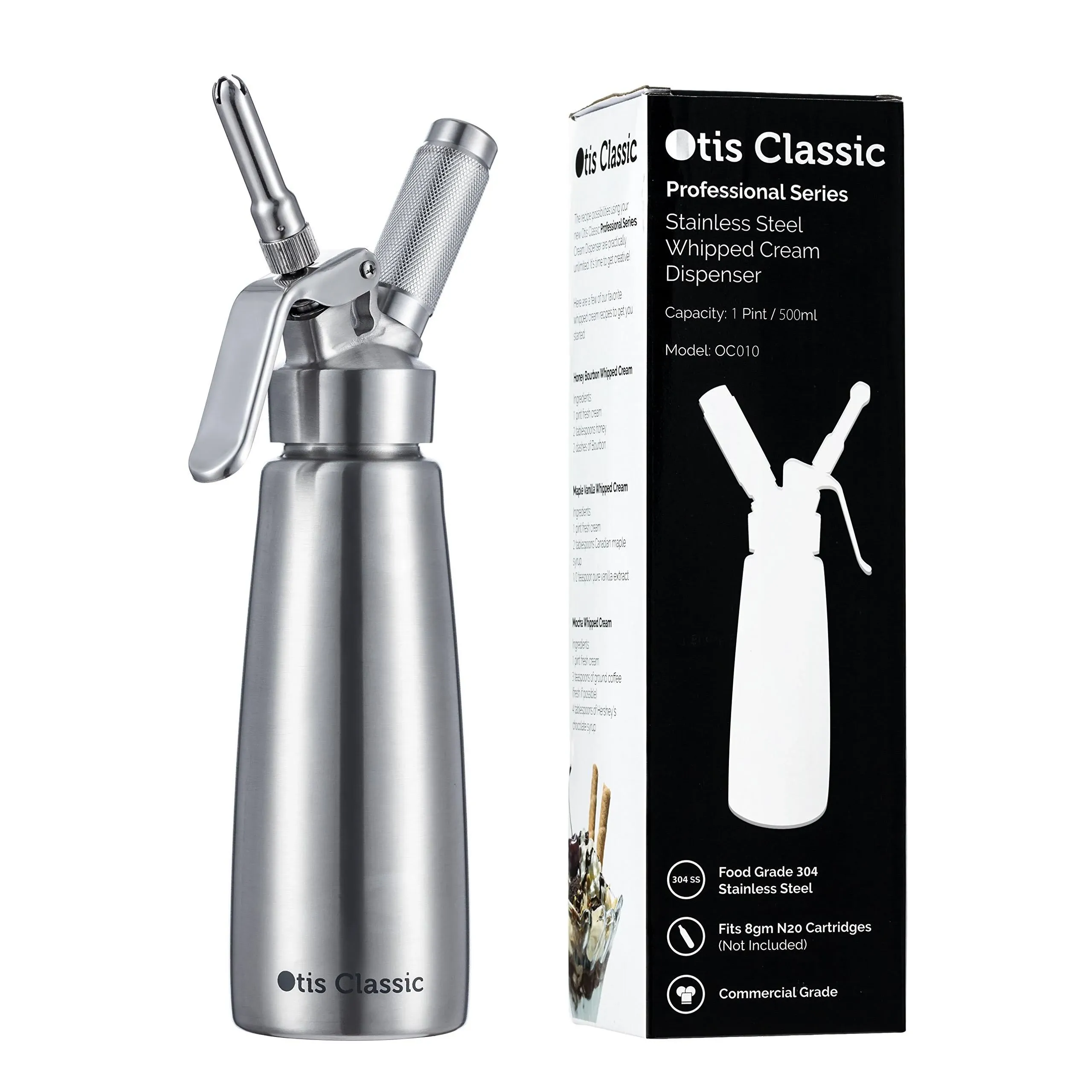 Otis Classic Stainless Steel Whipped Cream Dispenser, 500ml with 3 Nozzles