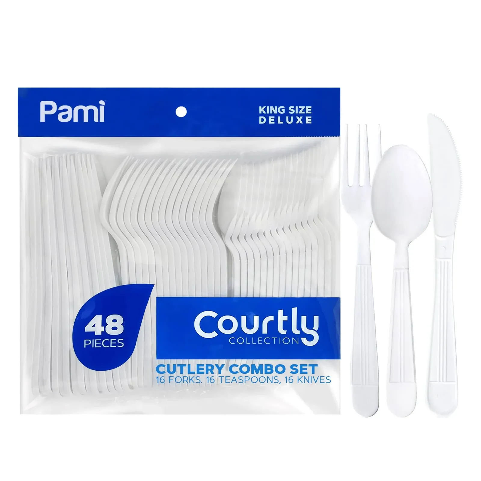 Pami Heavy-Weight Disposable Plastic Cutlery Set with 16 Forks, 16 Teaspoons & 16 ...