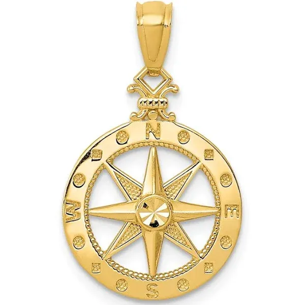 Finest Gold 14K Yellow Gold Diamond-Cut Polished Compass Pendant