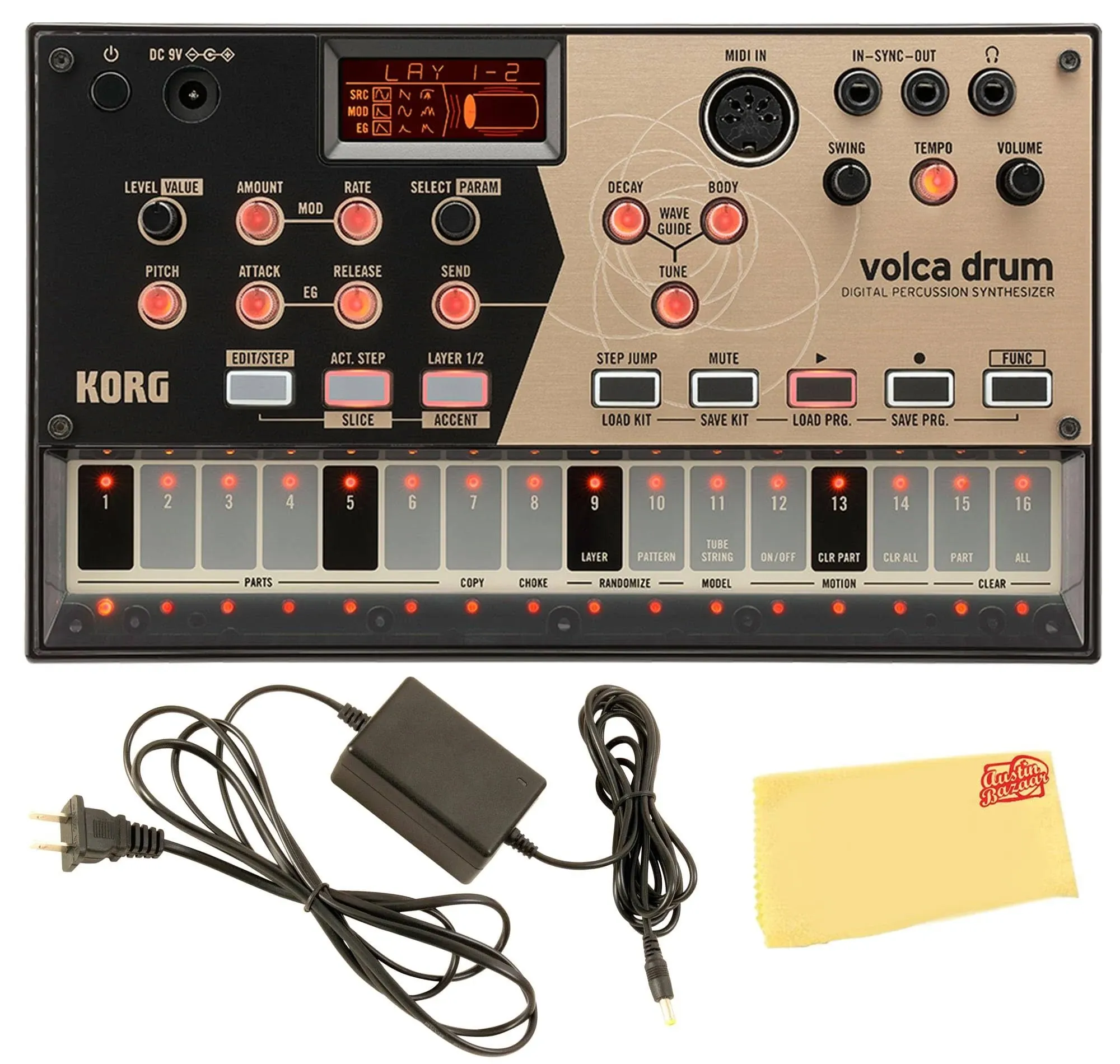 Korg Volca Sample Digital Sample Sequencer Bundle with Power Supply and Austin Bazaar Polishing Cloth