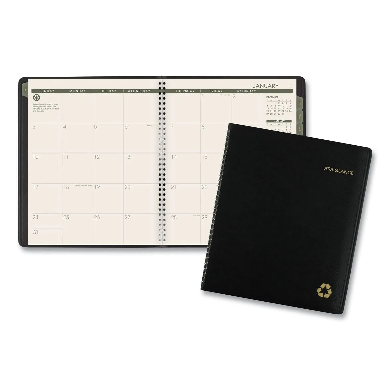 At-a-glance Recycled Monthly Planner, 11 x 9, Black Cover, 13-Month