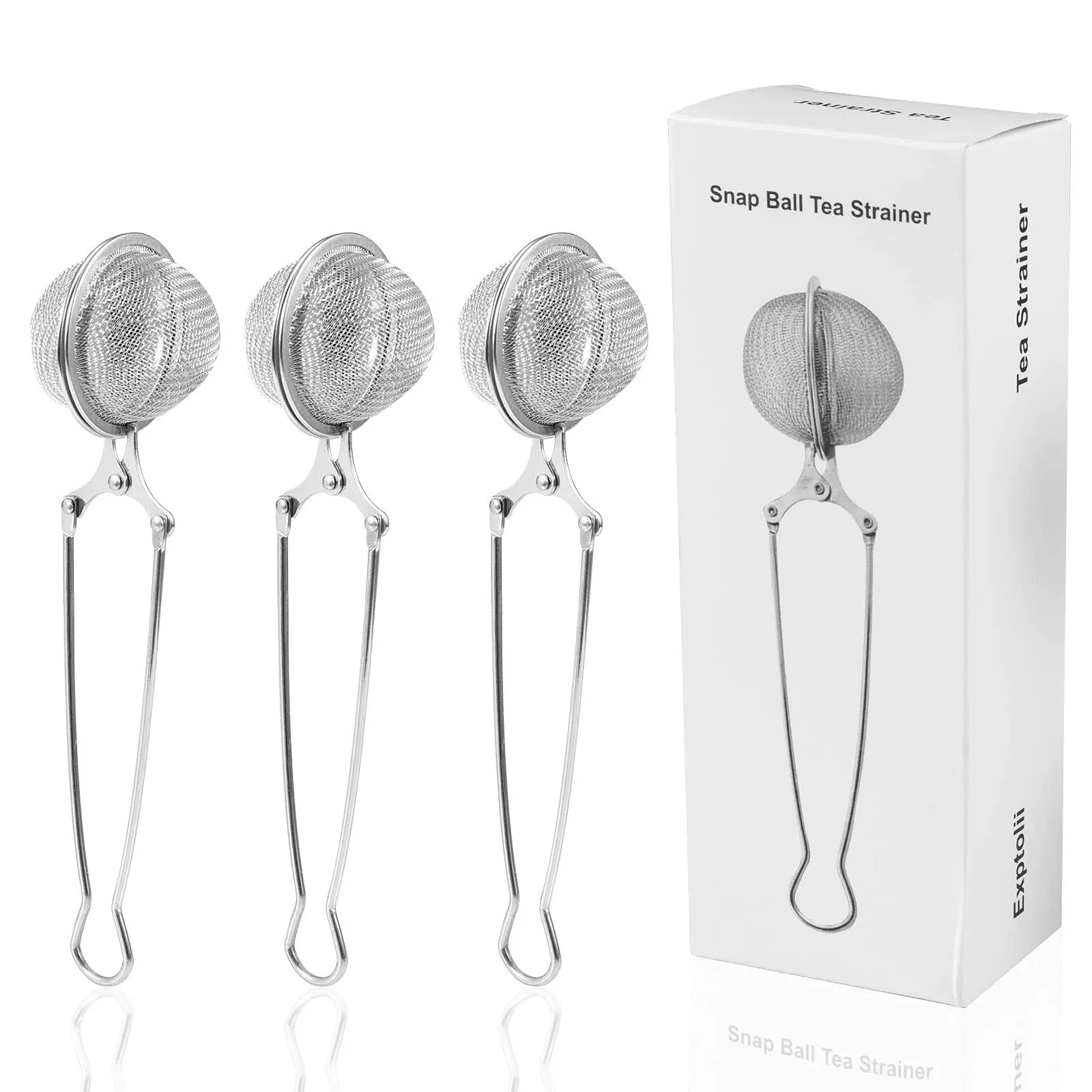 Snap Ball Tea Strainer, Exptolii 3 Pack Stainless Steel Tea Infuser Filter with Handle for Loose Leaf Tea, Spices, Seasonings