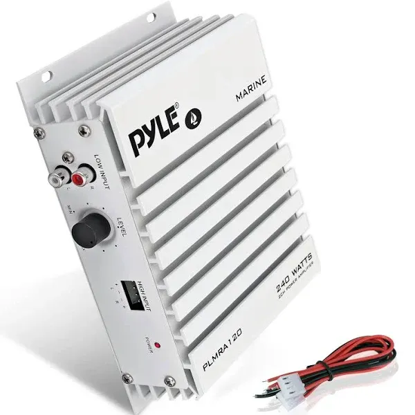 Pyle Hydra Marine Amplifier - Upgraded Elite Series 240 Watt 4 Channel Audio Amplifier - Waterproof, 4-8 Ohm Impendance, GAIN Level Controls, RCA Stereo Input & LED Indicator (PLMRA120)