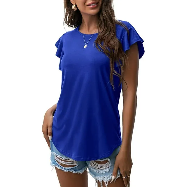 JWD Summer Ruffle Short Sleeve Knit Tunic Tops Shirts Tank Tee Blouse For Women