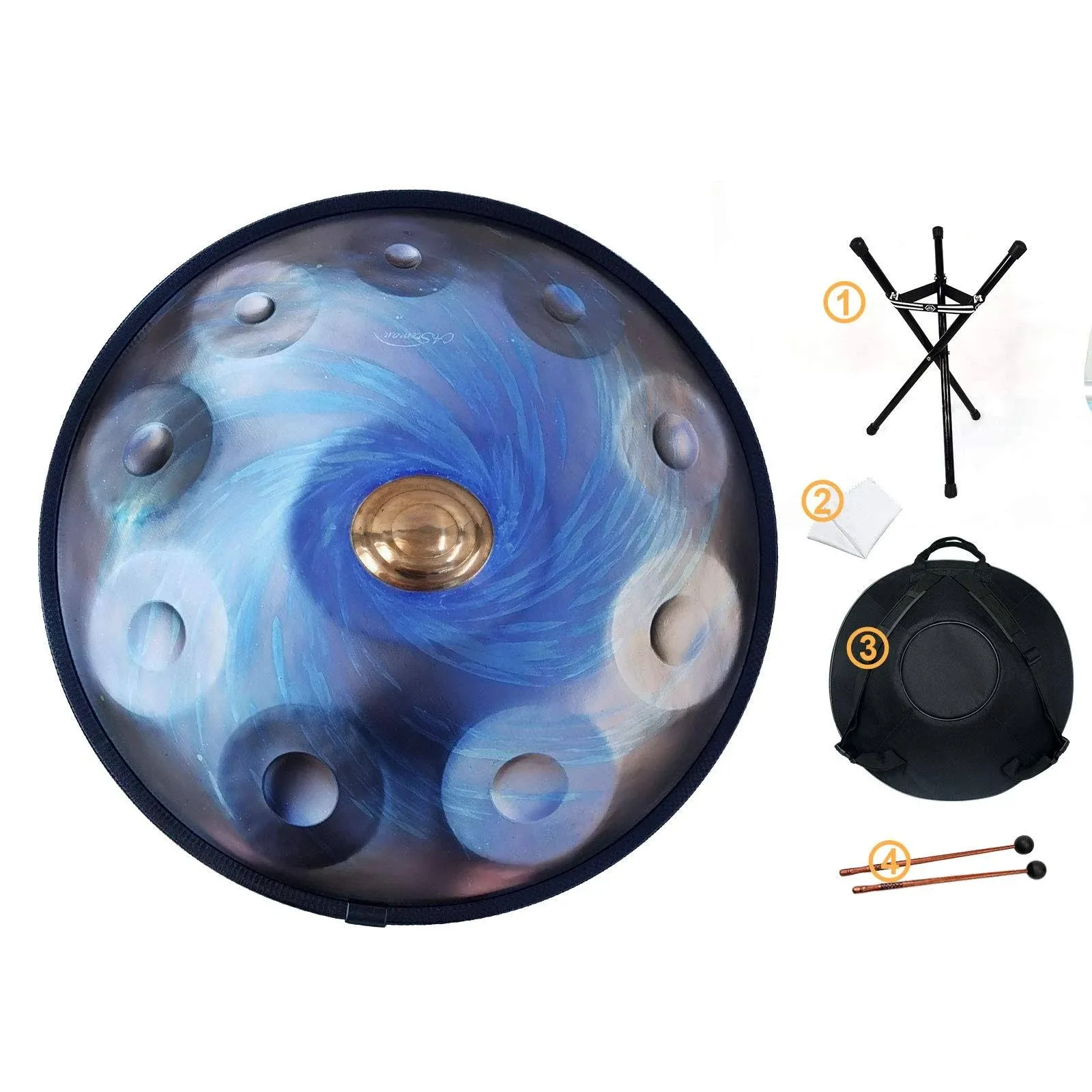 AS TEMAN HANDPAN, handpan drum instrument in D Minor 10 Notes 440hz Steel Hand Drum with Soft Hand Pan Bag, 2 handpan mallet,Handpan Stand,dust-free cloth, Black Hole Blue