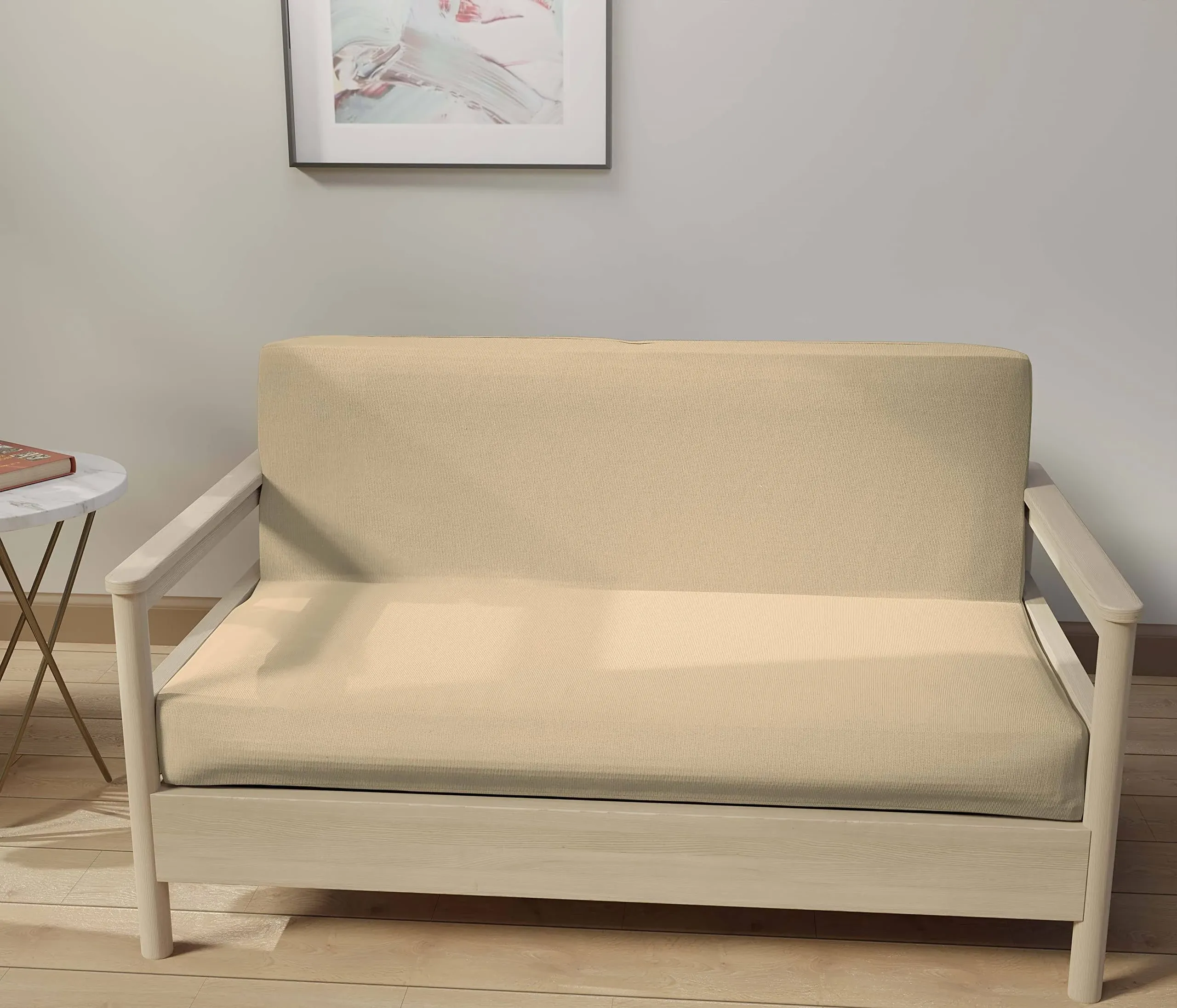 LANE LINEN Futon Covers Full Size, 100% Cotton Futon Slipcovers, Full Size Futon Mattress Cover for Futon Sofa Bed, Foldable Armless Sofa Cover, Zippered Futon Couch Cover - Pearl Ivory