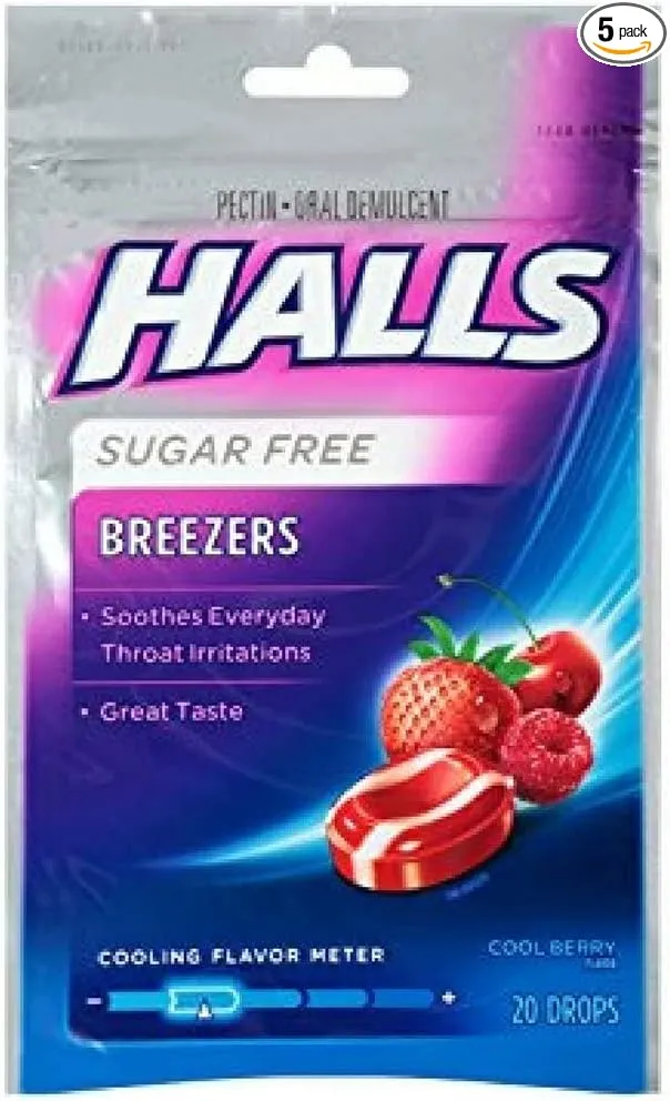 HALLS Breezers Cool Berry Sugar Free Throat Drops, 20 Drops