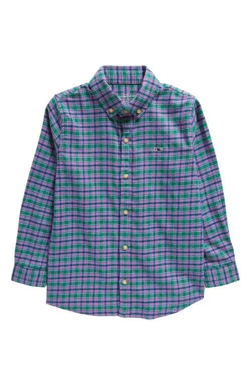 Vineyard Vines Kids' Check Cotton Stretch Flannel Button-Down Shirt in Check Turf ...