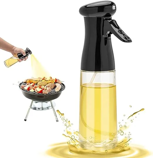 Olive Oil Sprayer for Cooking - 200ml Glass Oil Dispenser Bottle Spray Mister - Refillable Food Grade Oil Vinegar Spritzer Sprayer Bottles for Kitchen, Air Fryer, Salad, Baking, Grilling, Frying (Black)