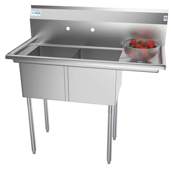 Koolmore 43 in. Two Compartment Stainless Steel Commercial Sink with Drainboard, Bowl Size 14 x 16 x 11 in., SB141611-12R3