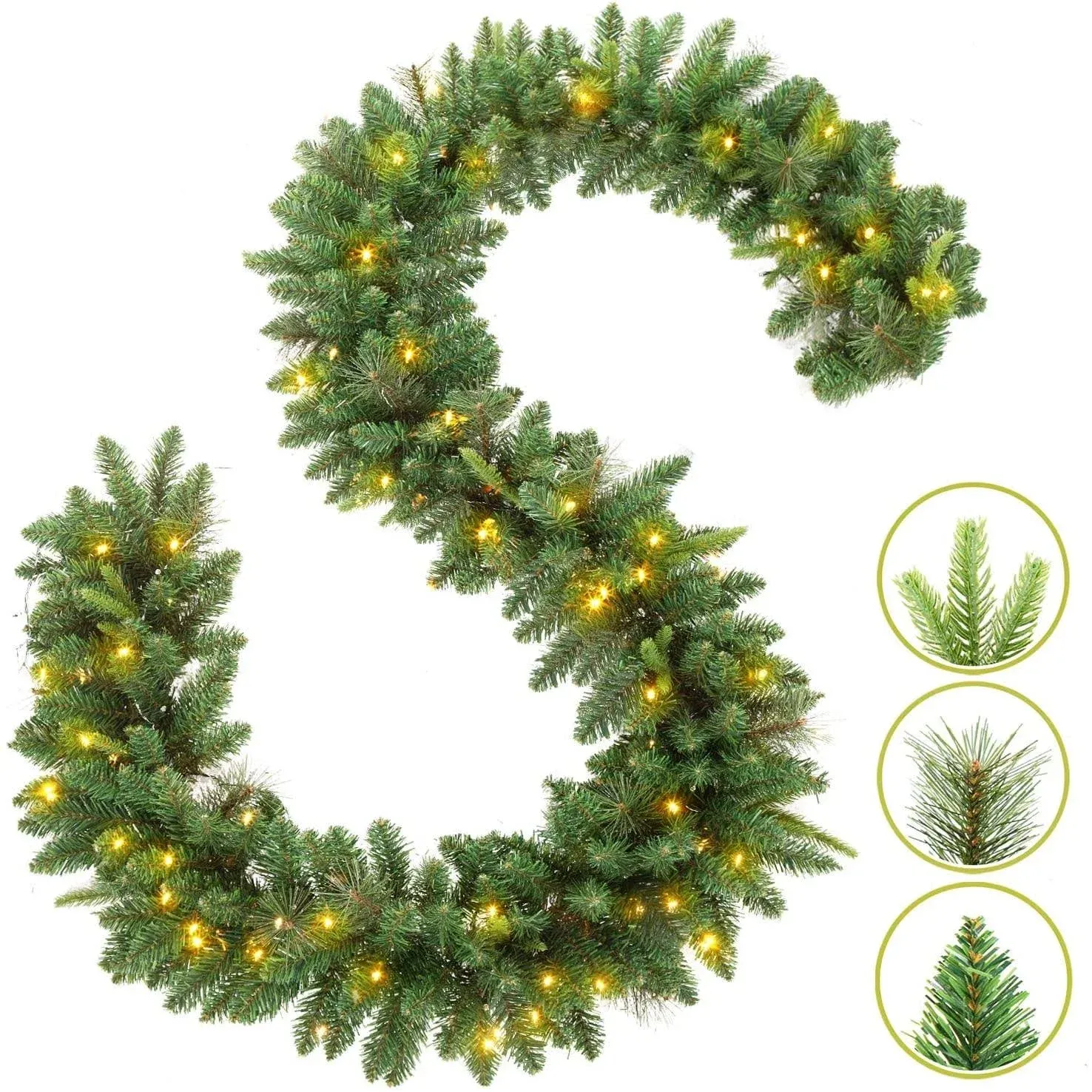 Lifefair 9 ft by 12 inch Christmas Garland,Pre-lit Garland with 50 Warm Lights ...