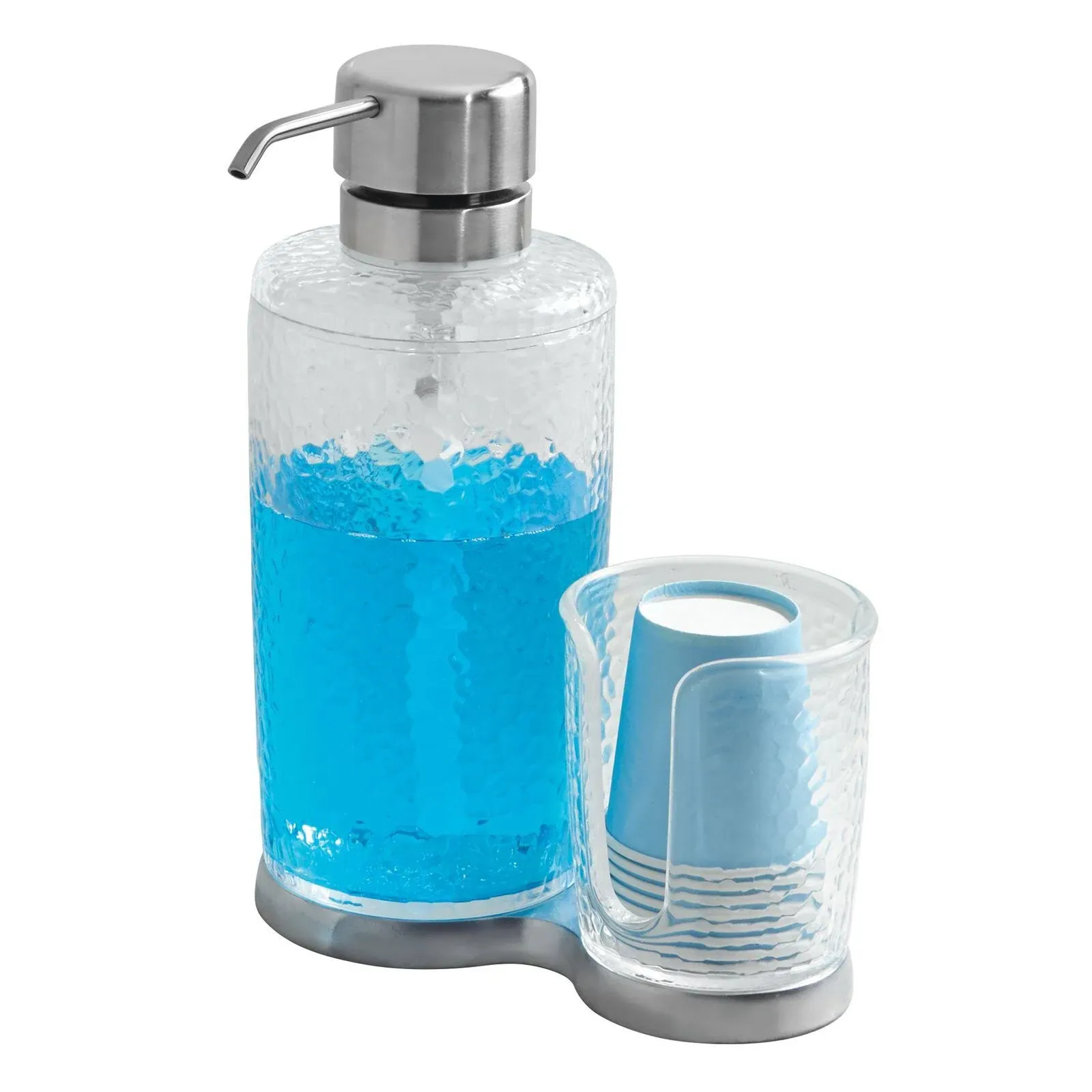 mDesign Modern Plastic Mouthwash Pump Caddy and Disposable Cup Holder