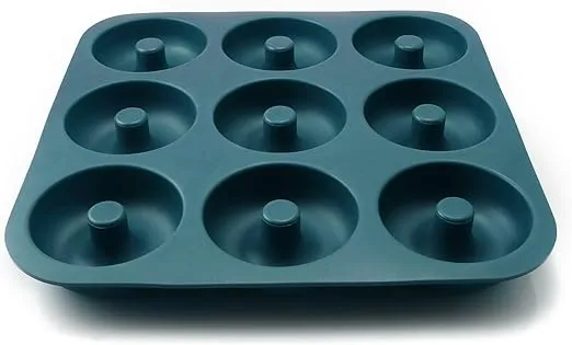 FUNLAVIE Large Professional Grade Donut Pan for Baking 9 Cavity Non-Stick Bagel Pan Silicone Donut Mold BPA Free 11.2 x 11.1 Inches