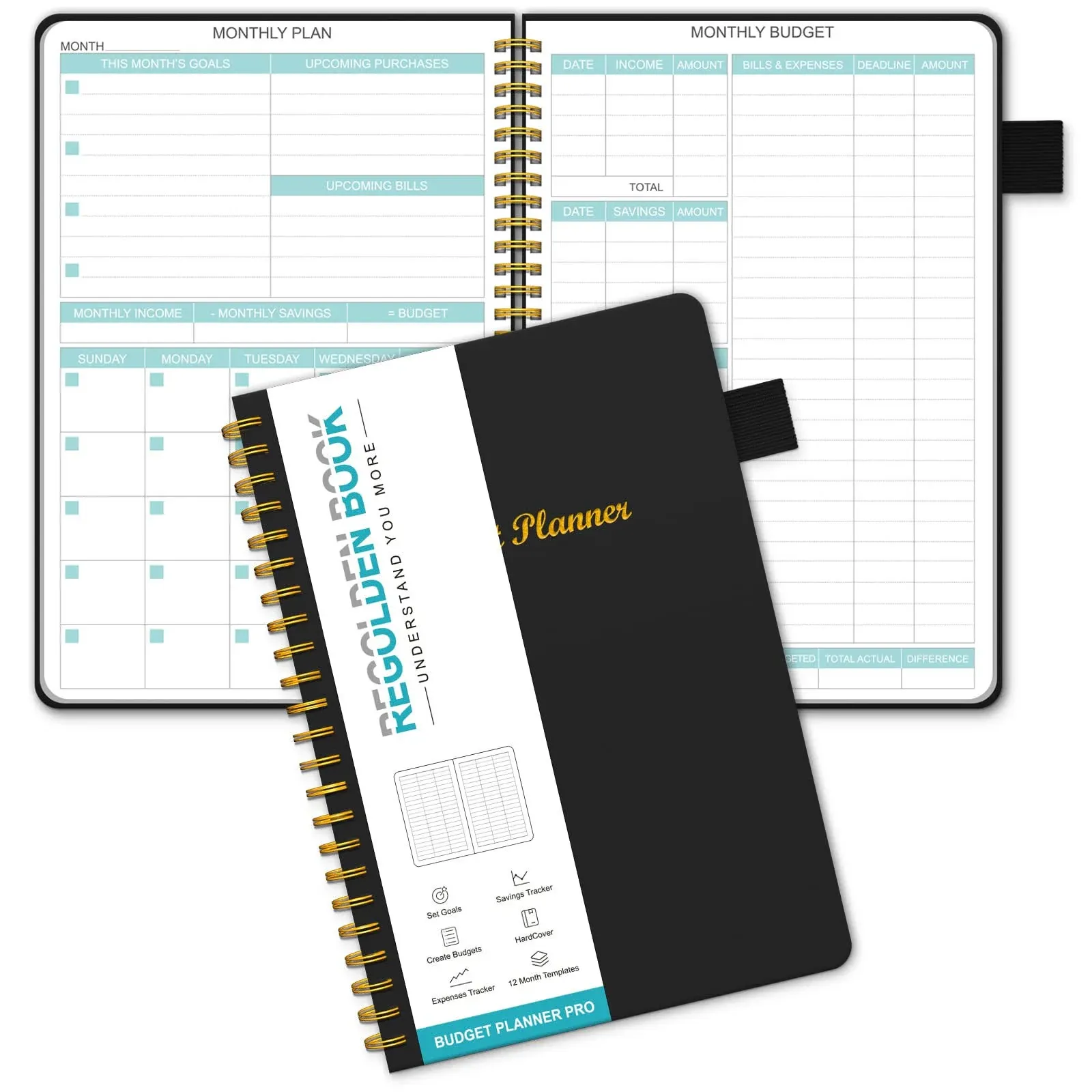 Regolden-Book Budget Planner - Undated Monthly Budget Journal with Pockets ...