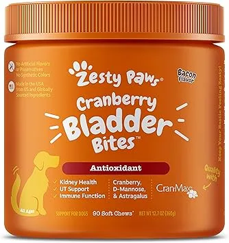 Zesty Paws, 90 Cranberry Bladder Bites for Dogs, Antioxidant, Bacon