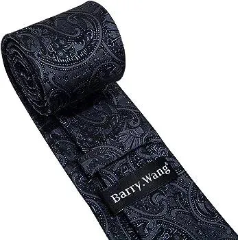 Barry.Wang Paisley Tie Fashion Set Hanky Cufflinks Neckties for Men Woven Silk