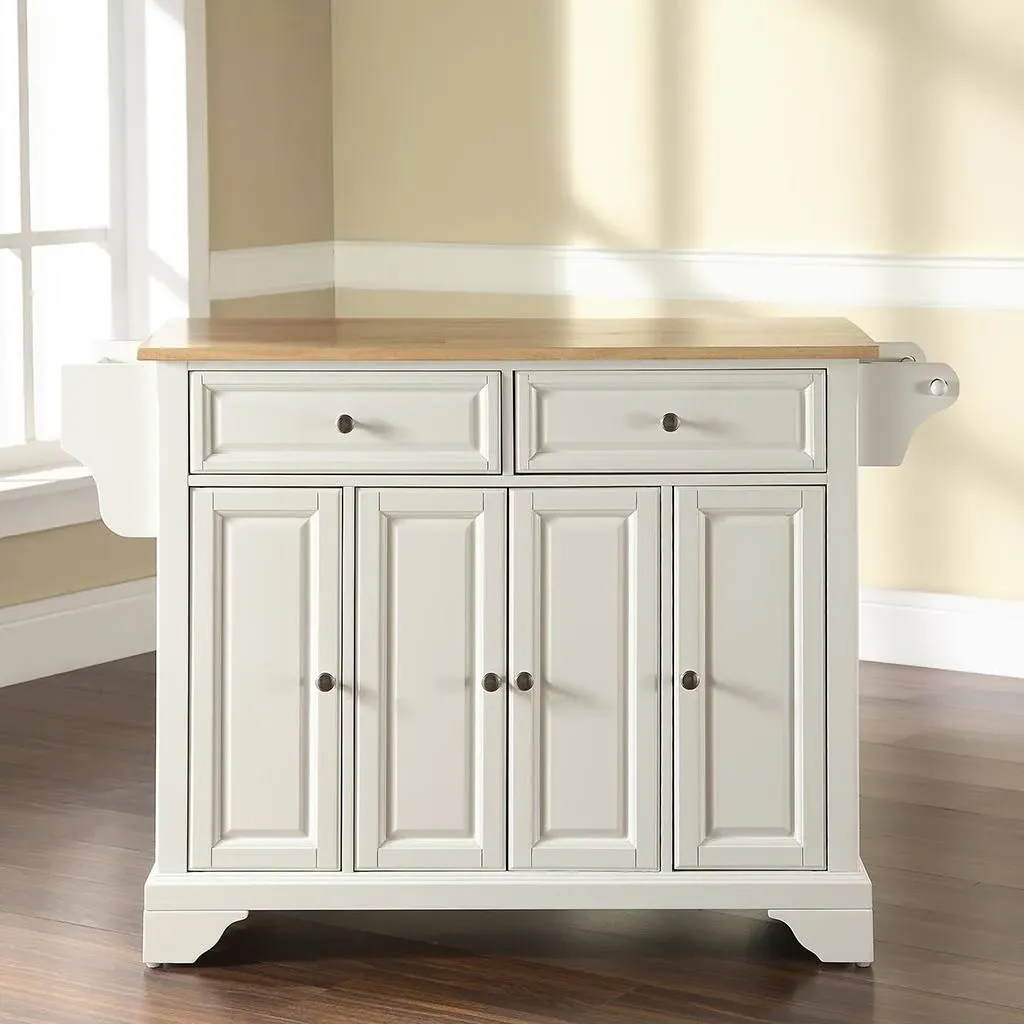 Crosley Lafayette Natural Wood Top Kitchen Island - White