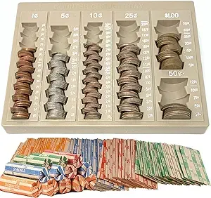 Budgetizer Coin Counter and Sorters Money Tray - Bundled with 64 Coin Roll Wrappers - 6 Storage Compartment Change Counter Organizer and Holder - Ideal Coin