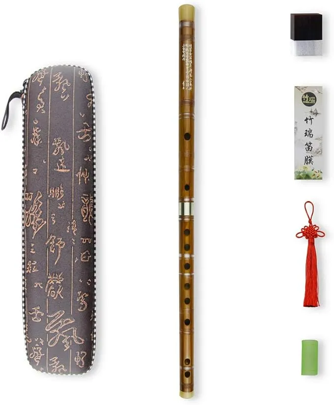 C Key Dizi Bitter Bamboo Flute for Beginners with Free Membrane & Glue & Protector Set Traditional Chinese Instrument（Key of C/Bitter Bamboo）