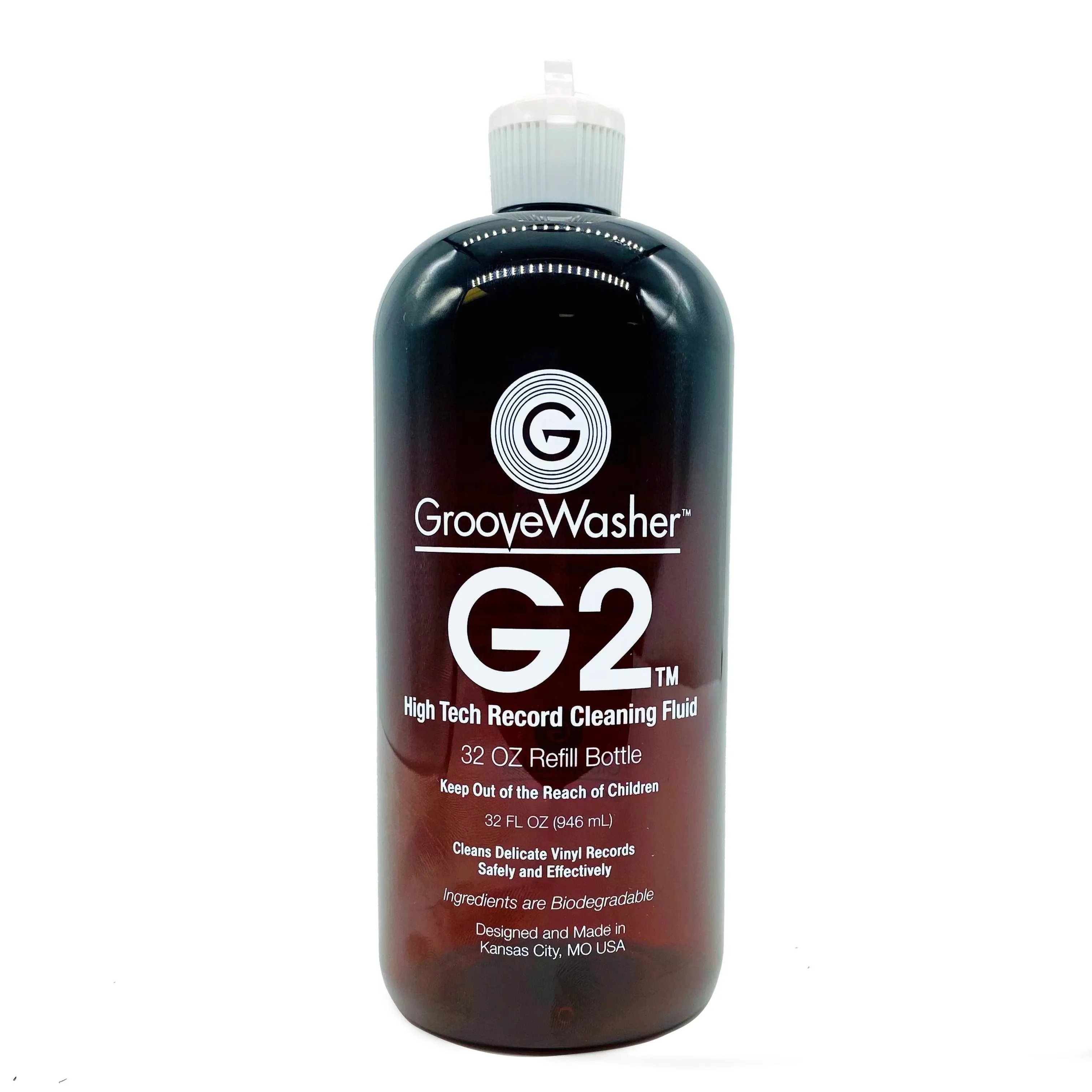 GrooveWasher G2 Record Cleaning Fluid Refill Bottle, 32 fl oz - To Refill Record Cleaning Solution in Record Cleaning Kits Spray Bottle, Residue Free, Made in USA