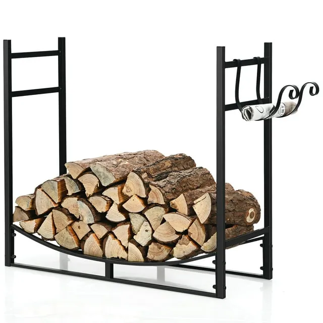 Topbuy 33" Firewood Rack with Kindling Holder 33" Fireplace Log Holder for Indoor&Outdoor Wood Stacker Lumbar Storage Organizer