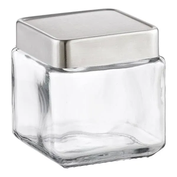 Anchor Hocking #85753 1 qt. Stackable Glass Square Jar w/ Metal Lid