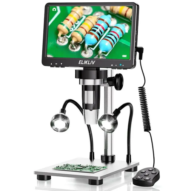 Elikliv 7" Digital Microscope, 1200X Coin Microscope 1080P with 12MP Camera Sensor, Wired Remote, 10 LED Lights, Soldering Electronic Microscope for Adult Kids, Compatible with Windows/Mac OS