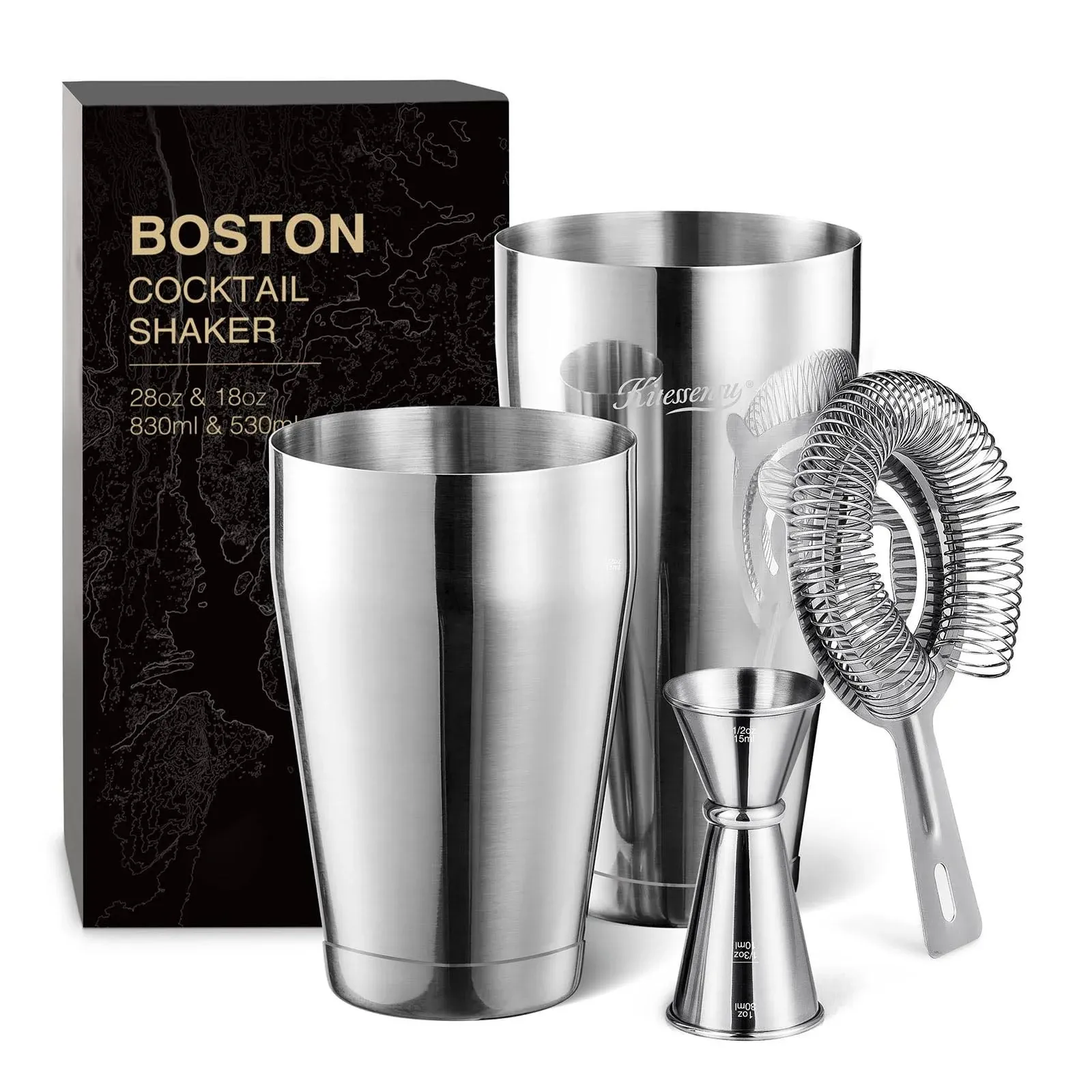 Boston Cocktail Shaker Set 4-Piece Bartender Kit with Recipe Cards