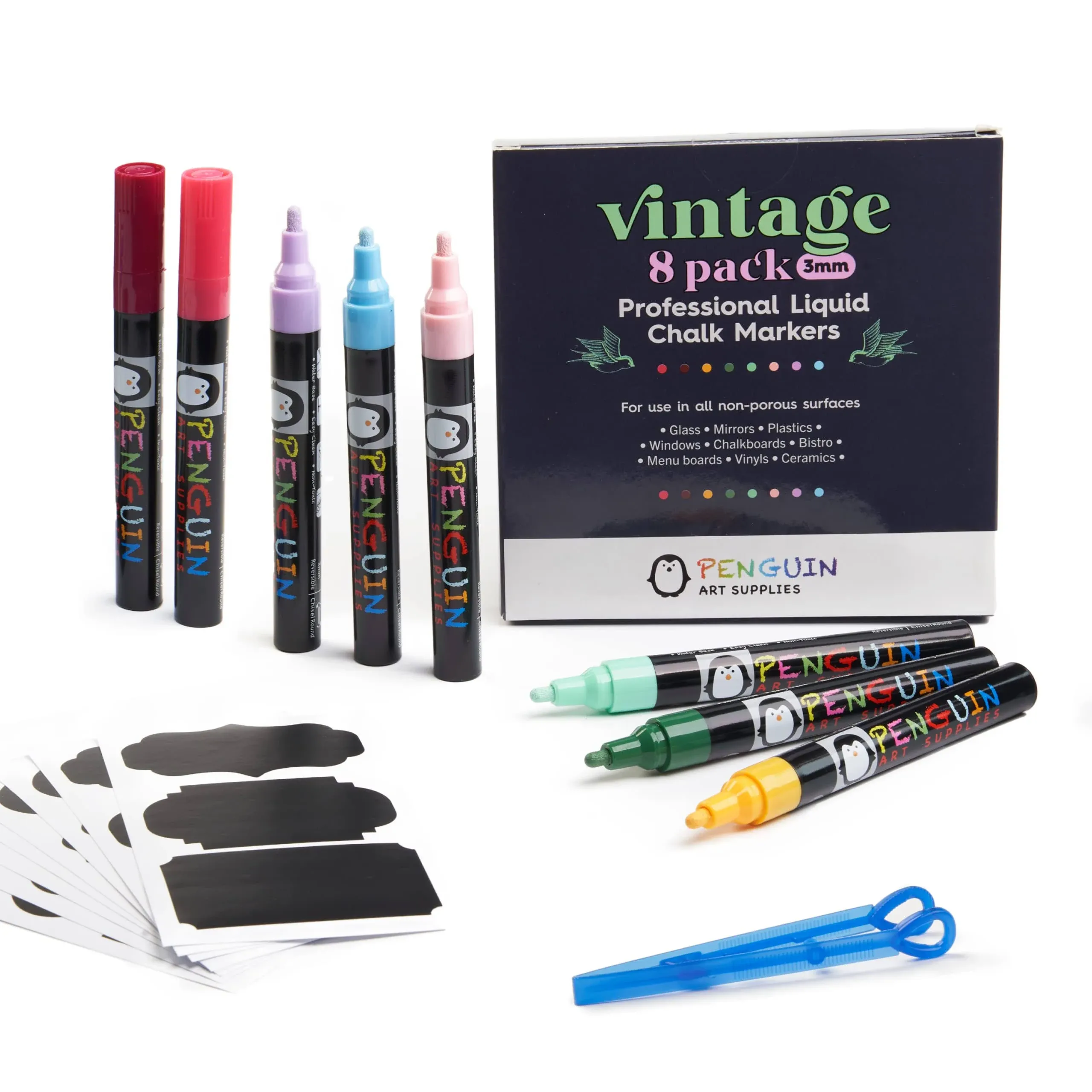 Liquid Chalk Markers - Set of 8 6 mm Fine Tip Chalk Pen + Free 24x Chalkboard ...