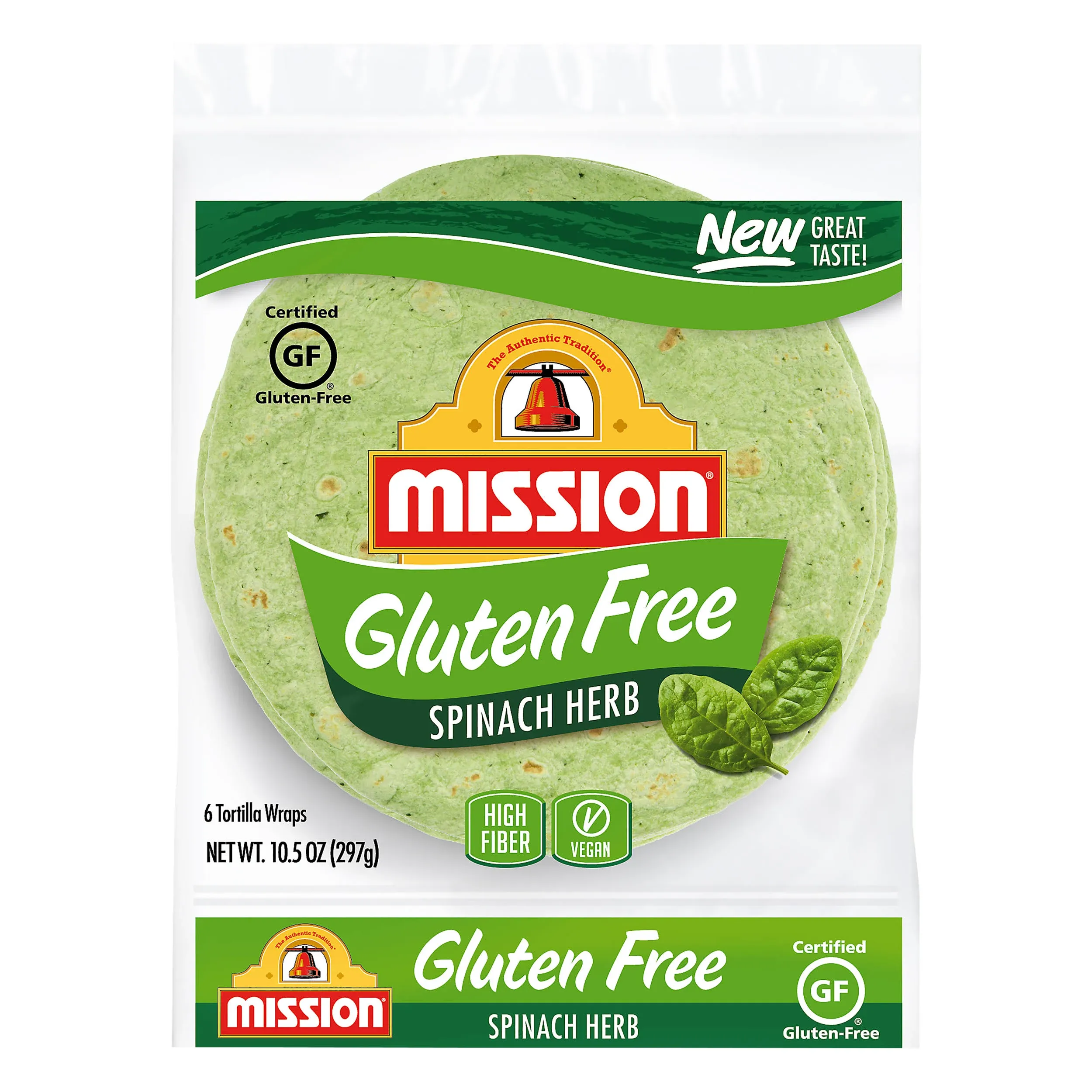 Mission Tortilla Wraps, Gluten Free, Spinach Herb - 6 wraps, 10.5 oz