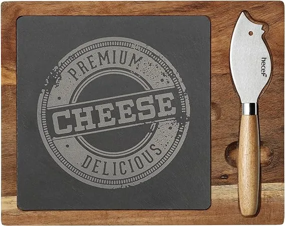 Cutting Board Black Slate Brandani Wood Board with 3 Cheese Knife Set