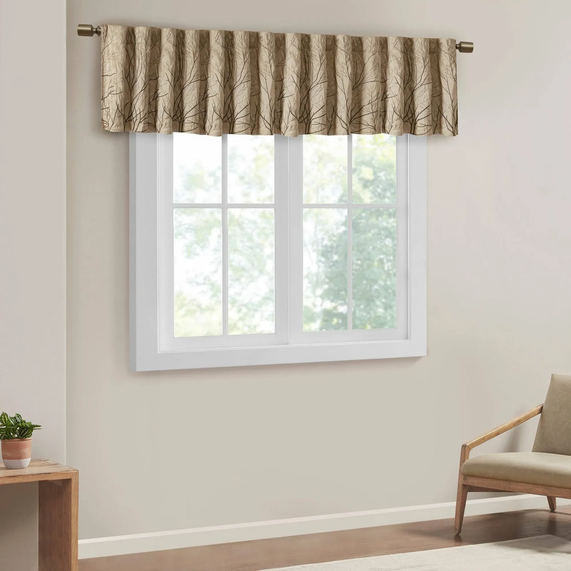 Madison Park Andora Faux Silk Embroidered Window Valance, Blue