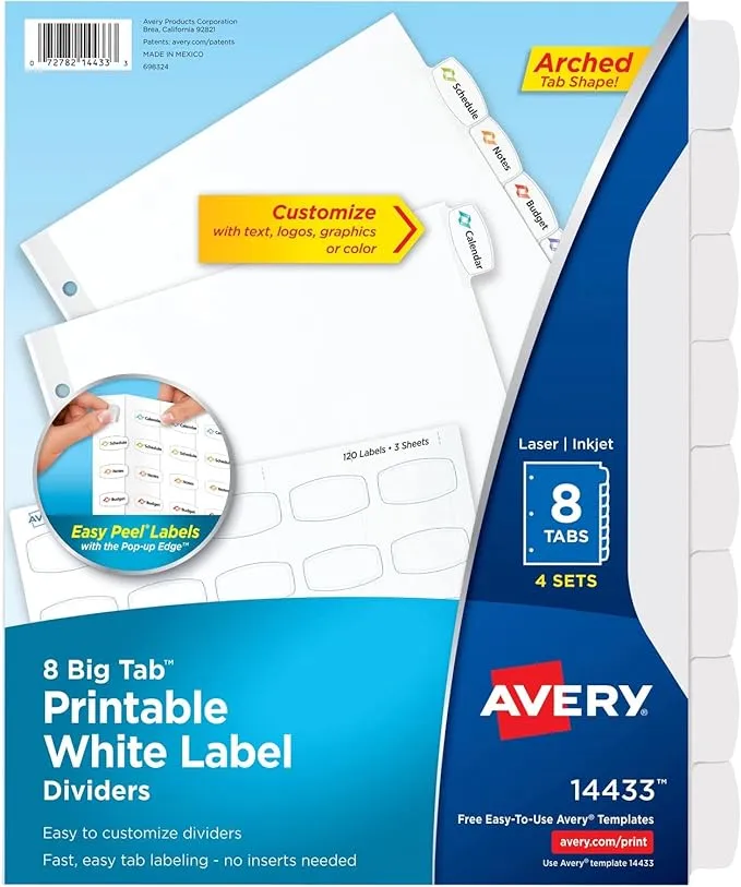 Avery Big Tab Printable White Label Tab Dividers