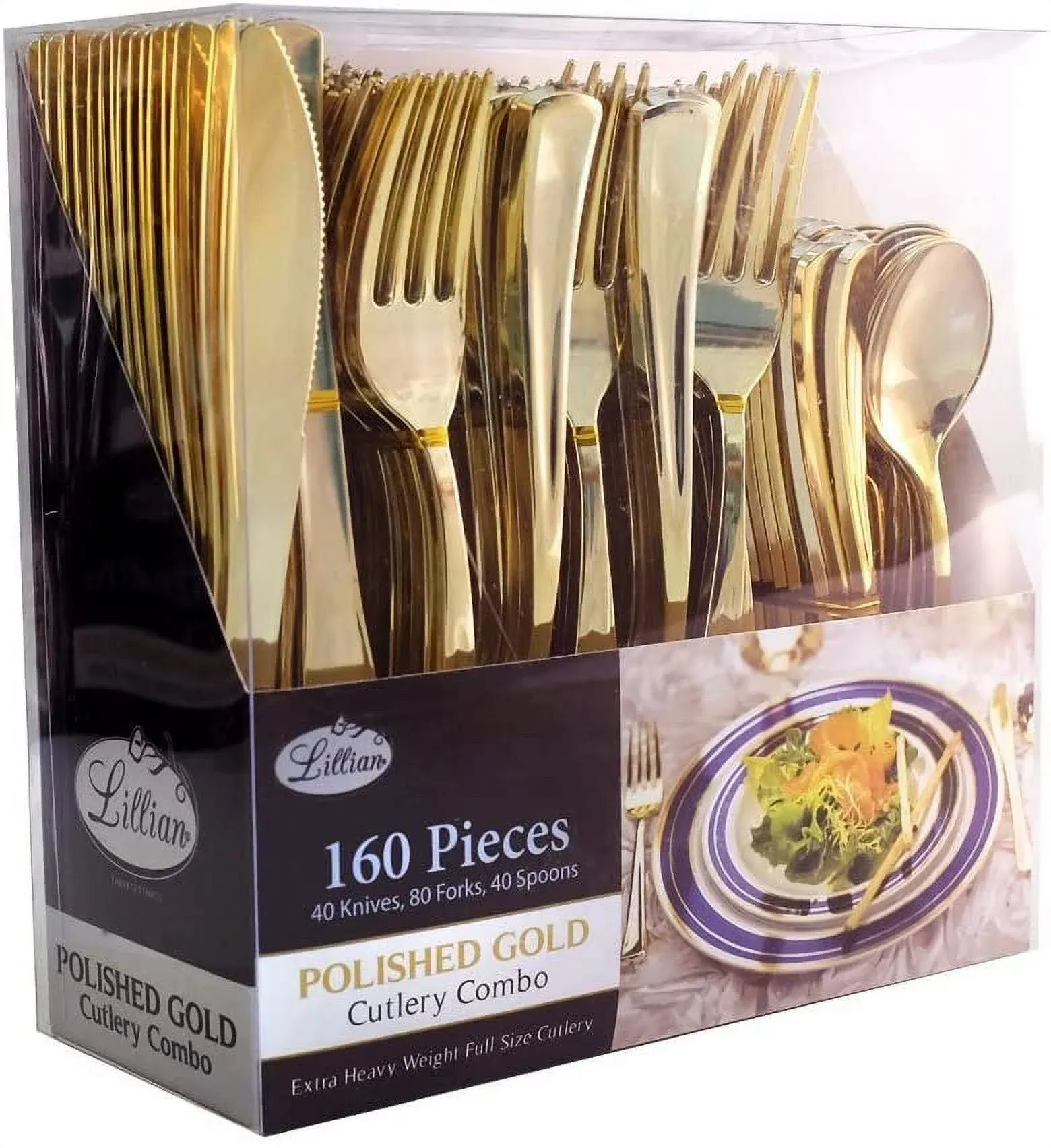 160 Pack Gold Plastic Cutlery Disposable Silverware 80 Forks 40 Knives 40 Spoons