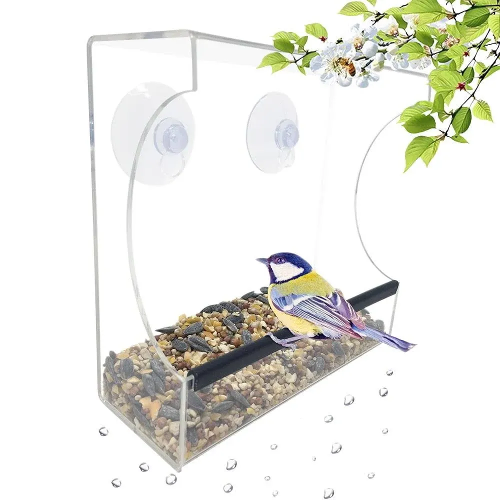 Gray Bunny Gb-6895 Clear Window Bird Feeder, Compact Wild Birdfeeder with Drain ...