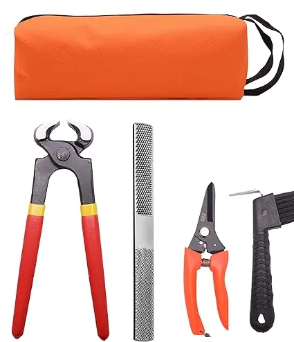 8 inch Farrier Hoof Tool Kit（5 Piece） Mini Rasp Hoof File Goat Pig Equine Metal Shears Farriers Hoof Nipper Cutter Handle Knife Stable Supplies