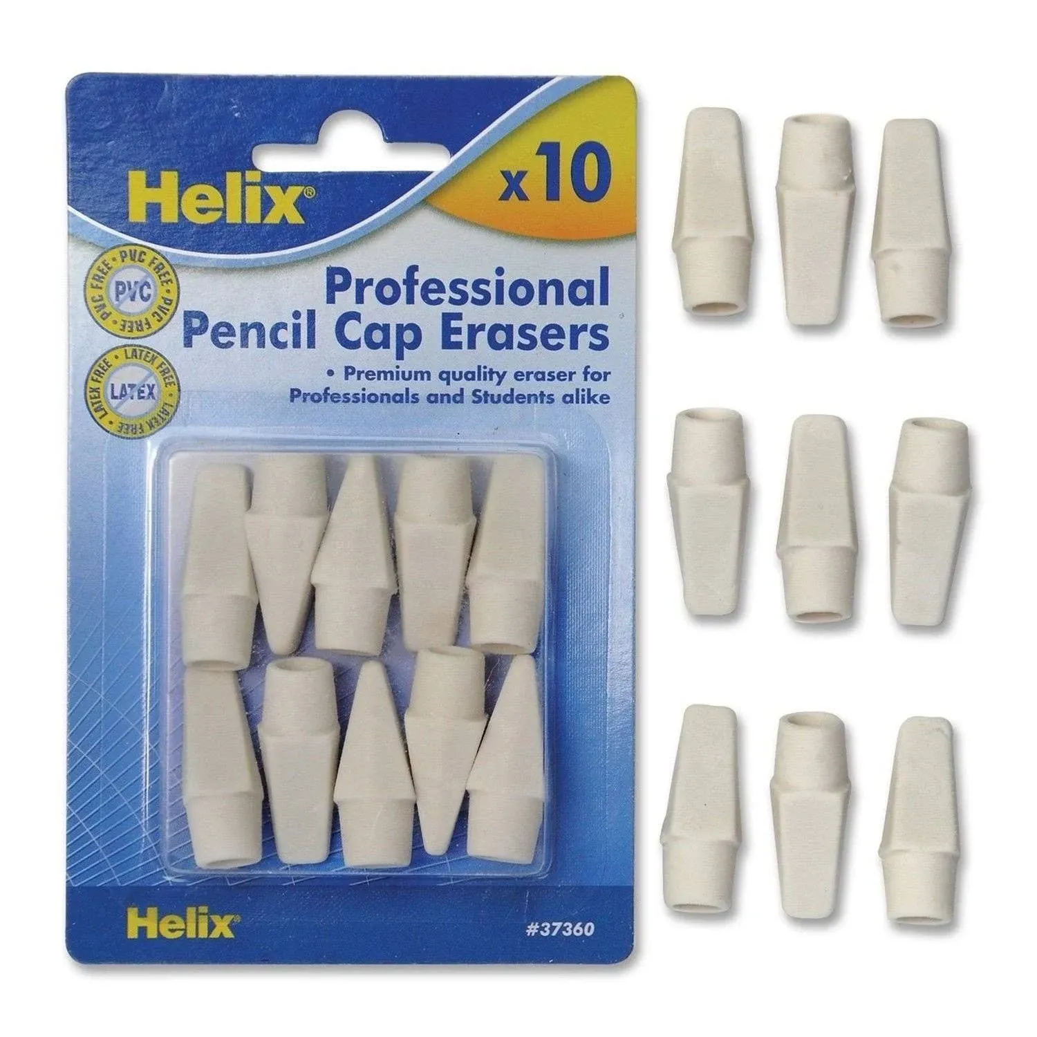 Helix - Professional Pencil Cap Erasers 10ct - Efficient Correction - Durable & Clean - Ideal for Students and Professionals - Latex free