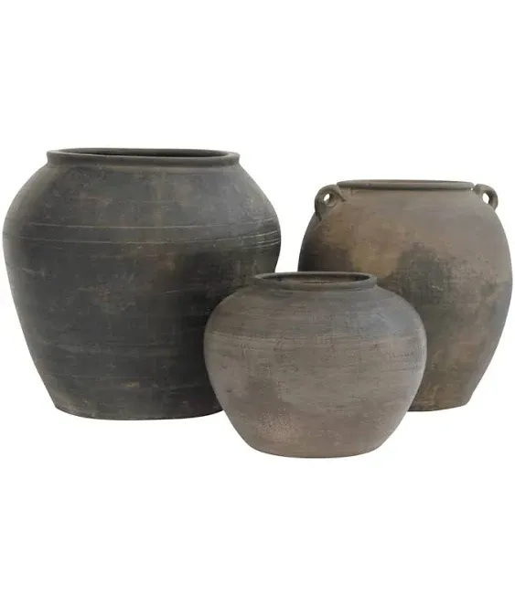 Artissance Large Vintage Charcoal/Gray Pottery Jar with Two Handles (Size & Color Vary)