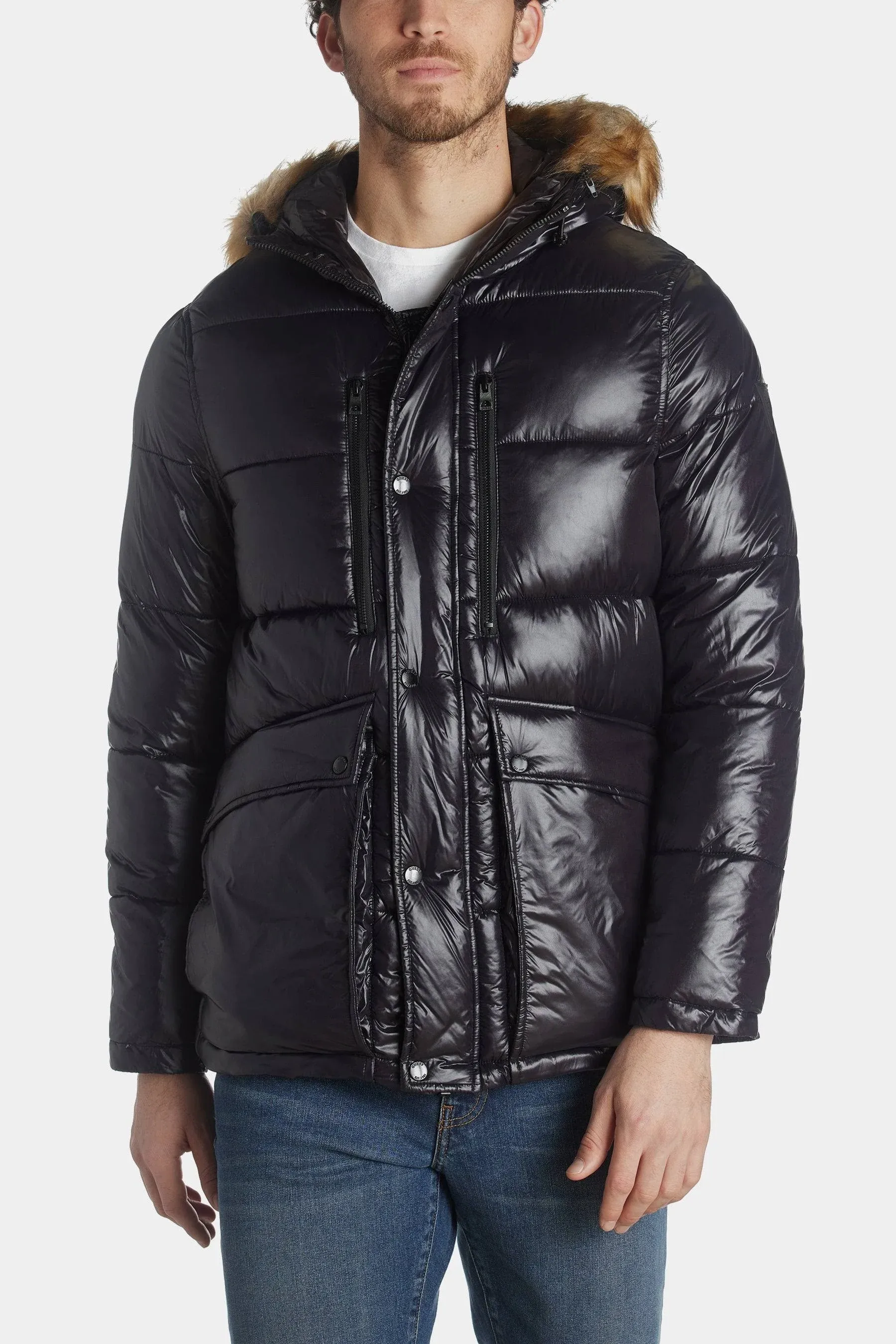 Guess Wilsons Leather | Men's Faux Fur Hooded Puffer | Black | XL