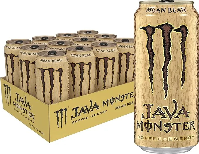 (12 Cans) Java Monster Mean Bean, Coffee + Energy Drink, 15 fl oz