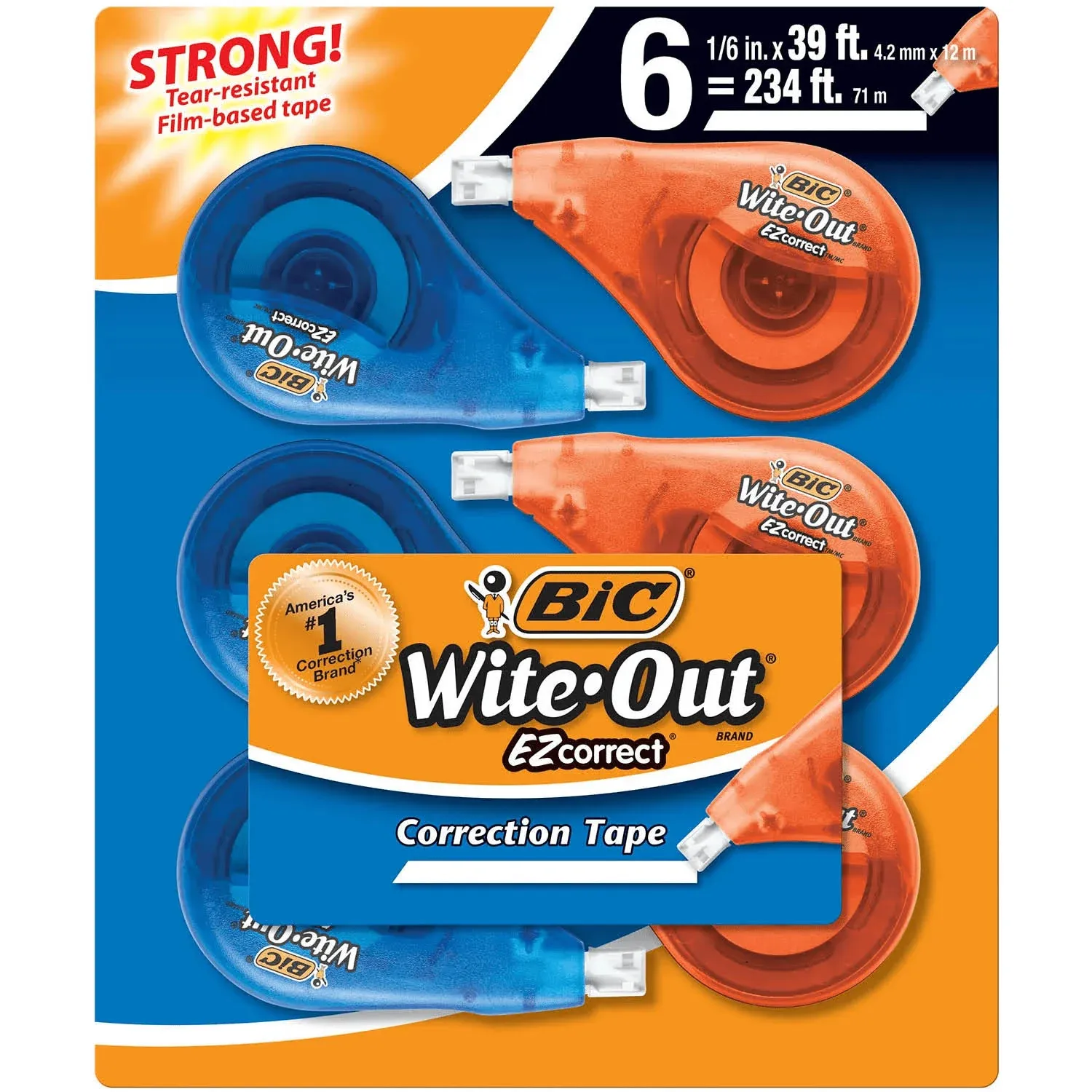 NEW IN BOX BIC Wite-Out EZcorrect Correction Tape - 6 pack - white out