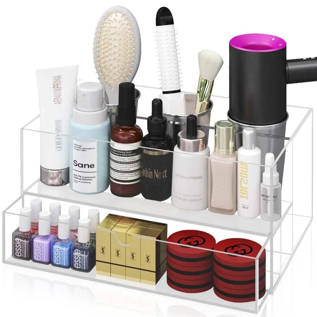 Hair Tool Organizer Clear Acrylic Hair Dryer Holder With Drawer Hair Styling Too