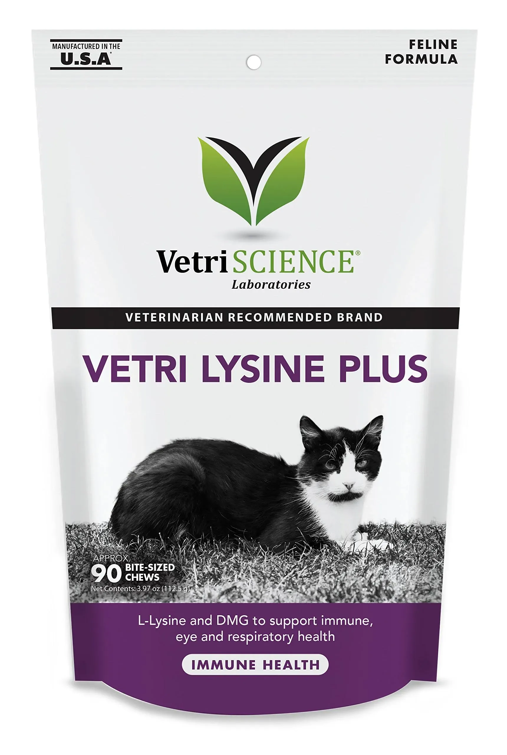 VetriScience Vetri Lysine Plus for Cats, 90 Chicken Flavored Chews - Immune and Respiratory Support Supplement for Cats