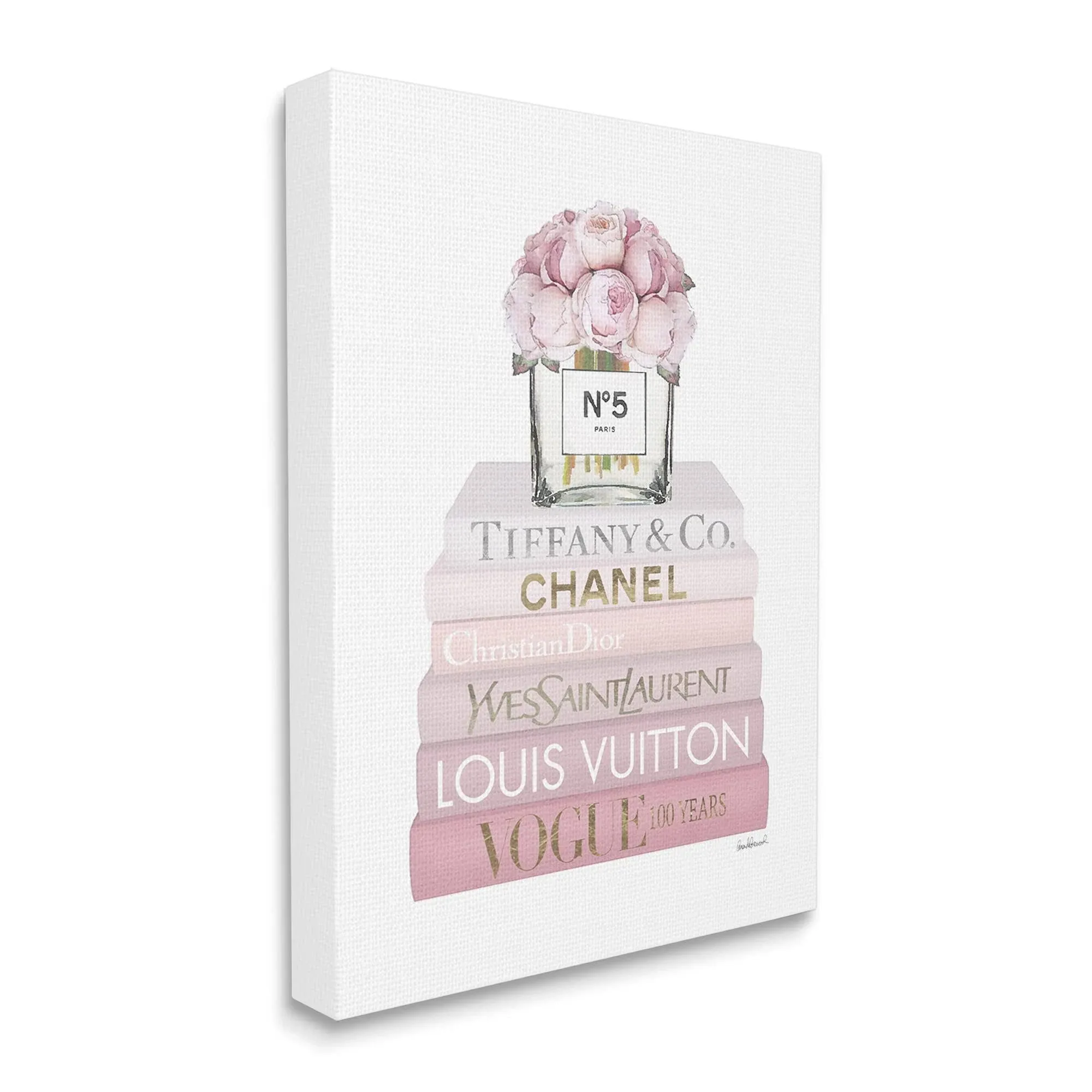 Stupell Pink Rose Bouquet Fashion Style Bookstack Canvas