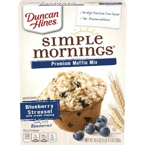 Duncan Hines Simple Mornings Blueberry Streusel Muffin Mix 20.5 oz Box