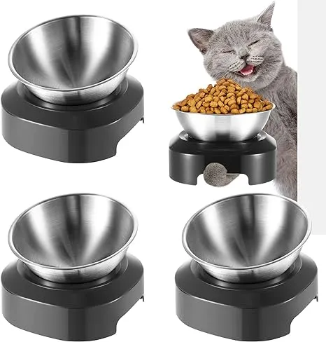 4 Pcs Raised Cat Food Bowls Stainless Steel Cat Bowls Elevated Tilted Cat Food ...