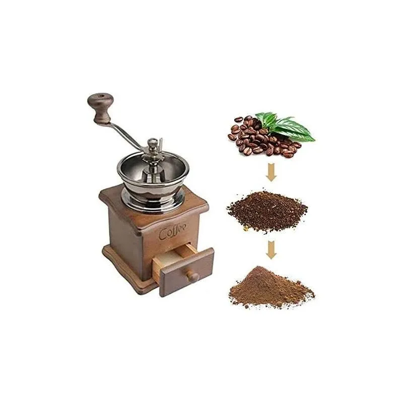 Manual Coffee Grinder Wood Vintage Antique Ceramic Hand Crank Coffee Mill With R