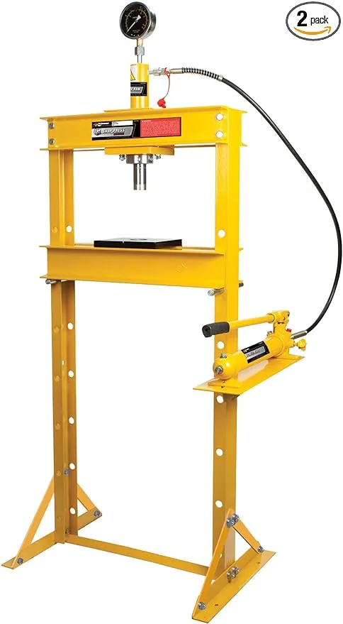 Performance Tool W41062 12 Ton Hydraulic Shop Press with Adjustable Height, Remote Cylinder, and Pressure Gauge for Heavy-Duty Tasks